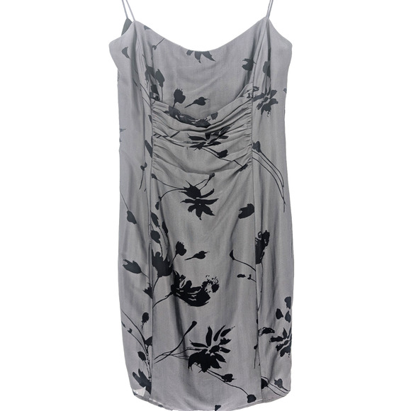 VTG Y2K Guess Gray Silk Ruched Whimsigoth Dark Fairy Asian Inspired Slip Dress 0 - Picture 1 of 8